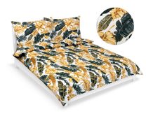 Povlečení bavlna na dvoudeku - 200x220, 2ks 70x90 cm (200 cm šířka x 220 cm délka prodloužená) Listy palmové zlatá