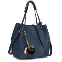 LS Fashion moderní modrá dámská Hobo kabelka s kožešinovou ozdobou