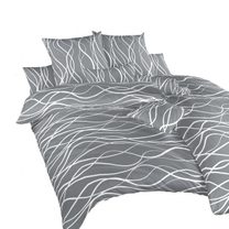 Povlečení krep Vlny bílé na tmavě šedém 220x200, 2x70x90 cm