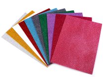 Pěnová guma Moosgummi s glitry 20x30 cm mix barev 10 kusů