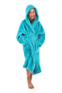 Dětský župan s kapucí huňatý tyrkysový