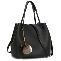 LS Fashion moderní černá dámská Hobo kabelka s kožešinovou ozdobou