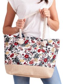 Letní lehká plážová taška bílá s květy XP-B