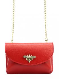 Kožená malá dámská crossbody kabelka na řetízku červená