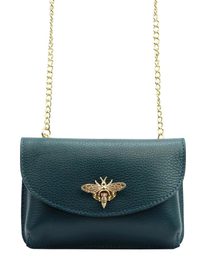 Kožená malá dámská crossbody kabelka na řetízku petrolejová modrá