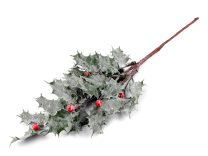 Umělá větvička cesmína ojíněná s glitry 40 cm