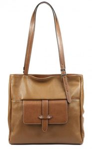 Pierre Cardin Kožená dámská kabelka přes rameno s čelní kapsou camel hnědá