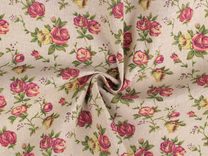 Bavlněná metráž / imitace lnu hrubší, růže METRÁŽ