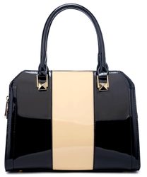 Černá kabelka do ruky s béžovým pruhem A34176