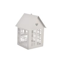 Domeček kov na svíčku bílý O0530 - 15 x 13 x 20 cm