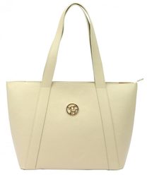 Kožená velká dámská shopper kabelka přes rameno krémová