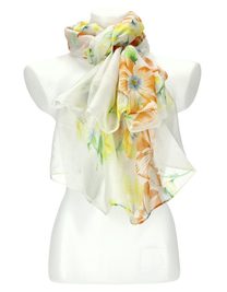 Dámský letní barevný šátek v motivu květů 180x90 cm bílá