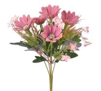 Umělá kytice kopretin s listy růžová tmavší 29 cm