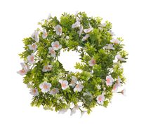 Plastový věnec s květy 33 cm - růžová