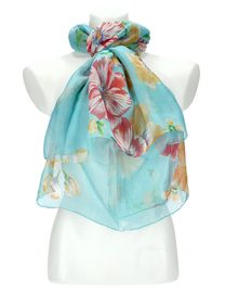 Dámský letní barevný šátek v motivu květů 180x90 cm tyrkysově modrá