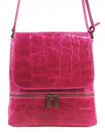 Kožená dámská crossbody kabelka v kroko designu fuchsiová růžová