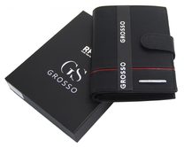 GROSSO Kožená pánská peněženka černá-červená RFID se zápinkou v krabičce