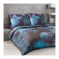 Povlečení satén Geon Vesmír šedomodrá 140x200, 70x90 cm
