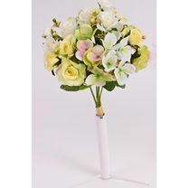kytice mini růže, hortenzie 35 cm bílo žlutá - 35 cm