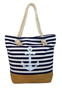 Černo-bílá lehká plážová taška s kotvou 068-1