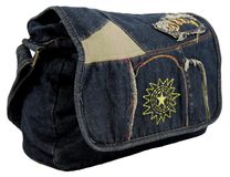 Látková crossbody riflová taška na rameno s výšivkou 3854