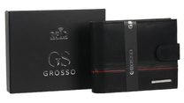 GROSSO Kožená pánská peněženka černá-červená RFID se zápinkou v krabičce