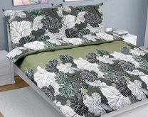 Povlečení francouzské 200x200, 2ks 70x90 cm Květ khaki zelená