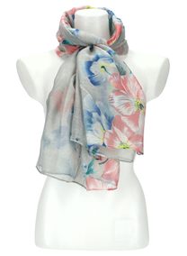 Letní dámský barevný šátek v motivu květů 180x71 cm šedá