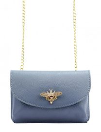 Kožená malá dámská crossbody kabelka na řetízku džínová modrá