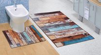 Koupelnové předložky 3D tisk sada - sada 60x100, 60x50 cm dřevěná podlaha