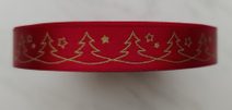 Vánoční stuha atlasová oboulící šíře 15mm vanoční stromky návin 20 metrů