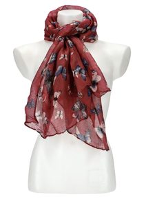 Dámský letní barevný šátek s motýlky 174x69 cm purpurově červená