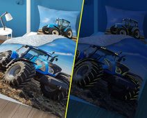 Povlečení Traktor blue svítící Bavlna, 140/200, 70/80 cm