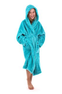 Dětský župan s kapucí huňatý tyrkysový