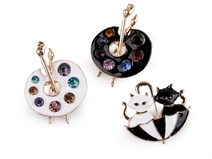 Brož malířská paleta, kočky v deštníku