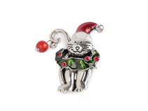 Vánoční brož ježci na saních, kočka