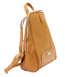 Kožený dámský módní batoh s čelní kapsou Luka tmavě béžový