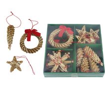 Slaměné ozdoby k zavěšení, 14 ks P2361 - 13 × 13 × 2.5 cm