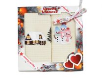 Vánoční dárková sada utěrek 50x70 Sněhuláci a domeček 2 ks