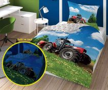 Povlečení Traktor na louce svítící Bavlna, 140/200, 70/80 cm