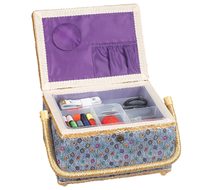 BOX na šití Šedá,Tyrkysová,Oranžová č.13 24x17,5x13 cm