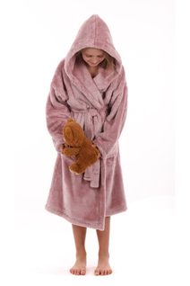 Dětský župan s kapucí huňatý pudrová