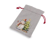 Vánoční dárkový pytlík sněhulák 13x18 cm imitace juty