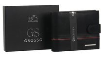 GROSSO Kožená pánská peněženka černá-červená RFID se zápinkou v krabičce