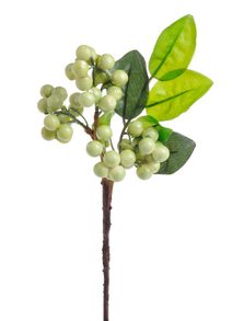 Umělá větvička bobulky s lístky - krémovozelená