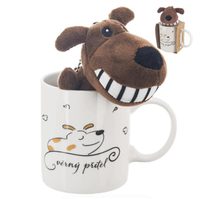 Hrnek porcelánový + plyšový pejsek 0,39 l O0321 - dia 8 x 9,5 cm