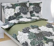 Povlečení bavlněné - 140x200, 70x90 cm Květ khaki zelená