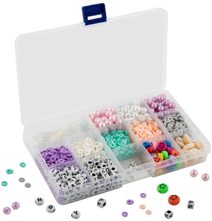 Korálky dřevěné barevné s gumičkami cca 300ks v plastové dóze 7x11cm