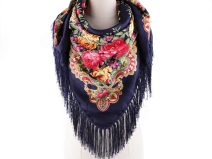 Šátek folklórní květy a třásněmi 105x105 cm
