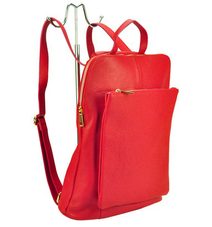 Kožený dámský módní batoh s čelní kapsou Luka tmavě béžový